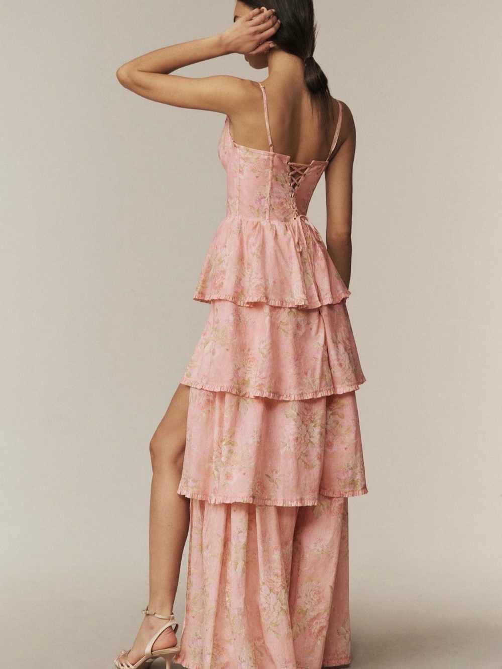 V. Chapman Caterina Corset Pink Floral Tiered Maxi Dress - Picture 5 of 5